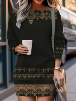 Women's Casual Dress Sweatshirt Dress Mini Dress Warm Fashion Outdoor Vacation Going Out Crew Neck Print Floral Loose Fit Black Red Blue S M L XL XXL