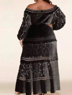 Women‘s Plus Size Curve Flattering Dresses Elegant Apple Shaped Dress Wedding Guest Party Dress Print Off Shoulder Ruffle Long Sleeve Spring Fall Prom Dress Maxi Long Dress Party Going Out Dress Lace -HANs Plus Size Style Shop qicpha1659508711610