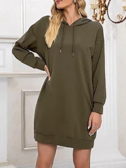 Women's Casual Dress Hoodie Dress Shift Dress Mini Dress Pocket Outdoor Street Daily Active Fashion Hooded Long Sleeve 2023 Loose Fit Black Wine Army Green Color S M L XL XXL Size -HANs Plus Size Style Shop qivjad1693558125139