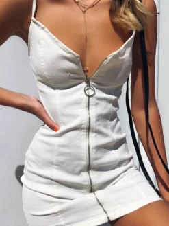 Women's Sheath Dress Mini Dress Black White Red Sleeveless Pure Color Zipper Spring Summer Spaghetti Strap Stylish Party 2022 XS S M L XL XXL 3XL -HANs Plus Size Style Shop qjcpso1638356119474