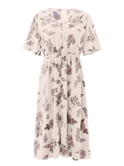 Women‘s Plus Size Curve Casual Dress A Line Dress Floral Dress Floral Midi Dress Short Sleeve Print V Neck Fashion Daily Black White Spring Summer L XL XXL 3XL -HANs Plus Size Style Shop qjdqru1672800362187
