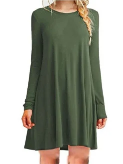 Women's Casual Dress Plain Dress Spring Dress Mini Dress Ruched Daily Date Going Out Active Fashion Crew Neck Long Sleeve 2023 Loose Fit Black White Green Color S M L XL XXL Size -HANs Plus Size Style Shop qkejjf1692161537350