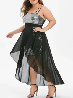 Women's Plus Size Prom Dress Party Dress Sequin Dress Long Dress Maxi Dress Black Wine Purple Sleeveless Pure Color Sequins Spring Fall Winter Spaghetti Strap Fashion Wedding Guest Birthday Evening -HANs Plus Size Style Shop qkmqoo1692177425151