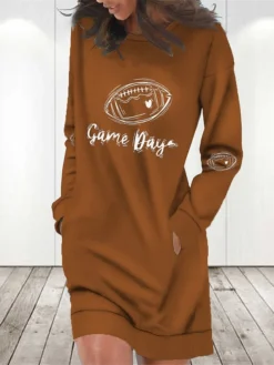 Women's Casual Dress Sweatshirt Dress Winter Dress Letter Football Pocket Print Crew Neck Mini Dress Fashion Streetwear Outdoor Daily Long Sleeve Loose Fit Black Red Blue Fall Winter S M L XL XXL -HANs Plus Size Style Shop qloyey1695204467379