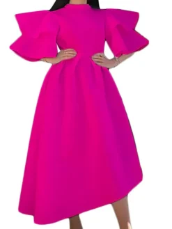 Women‘s Plus Size Curve Party Dress Solid Color Crew Neck Half Sleeve Spring Fall Elegant Modern Maxi Long Dress Formal Party Dress -HANs Plus Size Style Shop qmebrv1669704983240