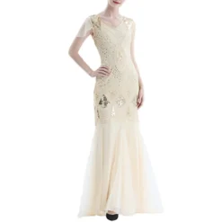 Women's Retro 1920s Sequin Dress Long Dress Maxi Dress Party Evening Party Sequins Mesh Geometric V Neck Short Sleeve Regular Fit Spring Fall 2023 Black Red S M L XL