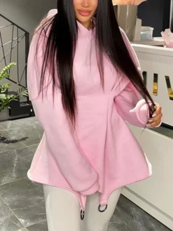 Women's Casual Dress Hoodie Dress Mini Dress Active Vacation Formal Holiday Vacation Hoodie Design Solid Color Slim Black White Pink S M L XL -HANs Plus Size Style Shop qnhdal1697107031768