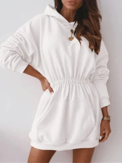 Women's Casual Dress Hoodie Dress Mini Dress Active Daily Outdoor Holiday Vacation Hoodie Pocket Solid Color Regular Fit Black White Pink S M L XL XXL -HANs Plus Size Style Shop qnhfsp1695027788842