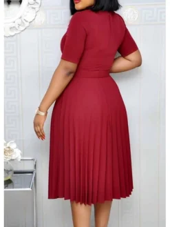 Women‘s Plus Size Curve Party Dress Solid Color Crew Neck Ruched Short Sleeve Spring Fall Work Formal Prom Dress Knee Length Dress Party Work Dress Loose Fit -HANs Plus Size Style Shop qnrtvk1620625703335