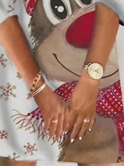 Women‘s Christmas Sweat DressShort Mini Dress White 3/4 Length Sleeve Elk Snowflake Print Fall Winter V Neck Vacation Casual 2022 S M L XL XXL 3XL -HANs Plus Size Style Shop qoiwtv1663555336234