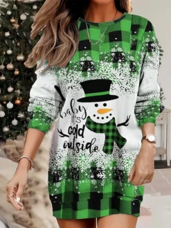 Women's Christmas Casual Dress Sweatshirt Dress Mini Dress Warm Fashion OutdoorVacation Crew Neck Print Geometric Snowman Loose Fit Red Blue Orange S M L XL XXL -HANs Plus Size Style Shop qomwkw1695365437072