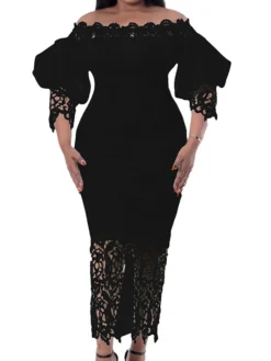 Women‘s Plus Size Curve Flattering Dresses Elegant Apple Shaped Dress Wedding Guest Off Shoulder Lace Party Dress Solid Color Half Sleeve Fall Spring Dress Prom Dress Maxi Dress Party Dress -HANs Plus Size Style Shop qopzbv1651548871253