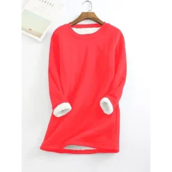 Women's Casual Dress Sweatshirt Dress Winter Dress Mini Dress Teddy Fleece Home Daily Going Out Basic Casual Crew Neck Long Sleeve Regular Fit Wine Red Big Red Black Color S M L XL XXL Size -HANs Plus Size Style Shop qoxodl1631008781659