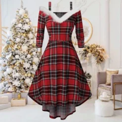 Women's Christmas Swing Dress Skater Dress Green Red Black Long Sleeve Pure Color Cold Shoulder Plus High Low Winter Fall V Neck Classic ModernFall Dress Slim 2022 S M L XL 2XL 3XL / Winter Dress -HANs Plus Size Style Shop qqdaiw1668155201214