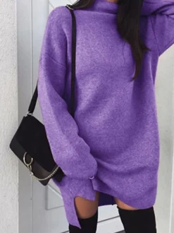 Women's Casual Dress Sweatshirt Dress Mini Dress Fashion Daily Outdoor Holiday Vacation Turtleneck Pure Color Pure Color Loose Fit Yellow Red Blue S M L XL XXL