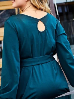 Women's Plus Size Curve Party Dress Wedding Guest Dress Ruched Dress Mini Dress Dark Green Long Sleeve Pure Color Ruched Spring Fall Winter Crew Neck Fashion Winter Dress Evening Party Wedding Guest -HANs Plus Size Style Shop qrapya1692945230927
