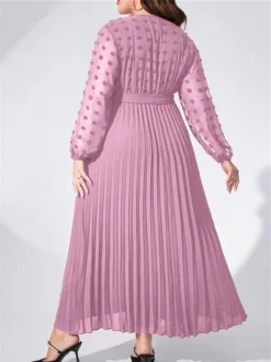 Women's Plus Size Prom Dress Party Dress Wedding Guest Dress Long Dress Maxi Dress Light Purple Long Sleeve Pure Color Lace Up Fall Winter Autumn V Neck Fashion Winter Dress Evening Party Wedding -HANs Plus Size Style Shop qrzfpz1693535308243