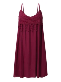 Women‘s Plus Size Curve Strap Casual Dress Solid Color V Neck Lace Sleeveless Spring Summer Dress Mini Dress Daily Fashion Loose Fit -HANs Plus Size Style Shop qsvwms1693304488293