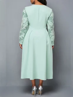 Women‘s Plus Size Curve Party Dress Pure Color Square Neck Long Sleeve Winter Fall Fashion Elegant Formal Midi Dress Party Evening Party Dress -HANs Plus Size Style Shop qszsaf1670211987718