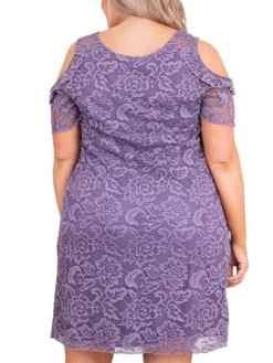 Women's Plus Size Curve Casual Dress Lace Dress A Line Dress Plain Mini Dress Short Sleeve Lace Patchwork V Neck Fashion Outdoor ArmyGreen Blue Fall Winter XL XXL 3XL 4XL -HANs Plus Size Style Shop qttwal1695025630297