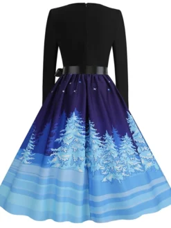Women's Christmas Casual Dress Vintage Dress Midi Dress Black Blue Wine Long Sleeve Santa Claus Bow Winter Fall Spring Square Neck Vacation Christmas Daily Vacation 2022 S M L XL XXL 3XL -HANs Plus Size Style Shop quflzn1667637128161