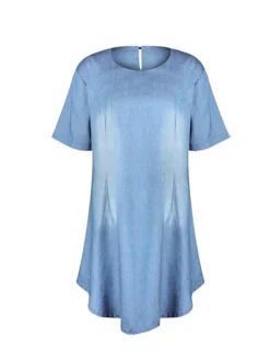 Women‘s Plus Size Curve Denim Dress Casual Dress Shift Dress Gradient Midi Dress Short Sleeve Crew Neck Fashion Daily Black Blue Summer Spring L XL XXL 3XL -HANs Plus Size Style Shop quuubl1677490629005