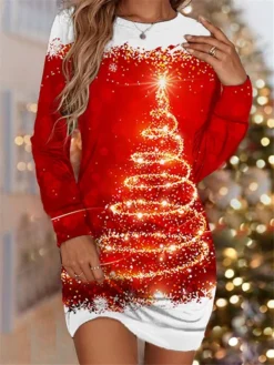 Women‘s Christmas Sweatshirt Dress Shift Dress Black Red Long Sleeve Snowman Print Winter Fall Autumn Fashion Daily Loose Fit 2022 S M L XL XXL 3XL
