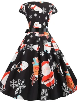 Women's Christmas Knee Length Dress Purple Wine Gray White Black Red Light Green Short Sleeve Print Bow Print Fall Winter Round Neck Casual Vintage2021 S M L XL XXL -HANs Plus Size Style Shop qvpxwm1630046094624