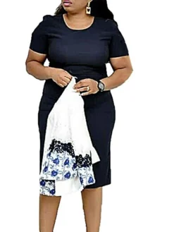 Women‘s Plus Size Curve Work Dress Floral Crew Neck Print 3/4 Length Sleeve Spring Fall Elegant Casual Midi Dress Formal Work Dress -HANs Plus Size Style Shop qvpxzu1630916635493