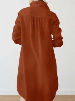 Women's Plus Size Curve Shirt Dress Casual Dress Solid Color Midi Dress Long Sleeve Ruched Shirt Collar Fashion Outdoor White Brown Fall Winter L XL XXL 3XL 4XL -HANs Plus Size Style Shop qwismk1693970746116