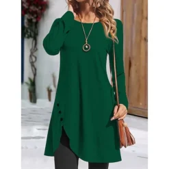 Women's Casual Dress Plain Dress Mini Dress Button Outdoor Daily Going Out Active Fashion Crew Neck Long Sleeve 2023 Regular Fit Black Pink Red Color S M L XL XXL Size -HANs Plus Size Style Shop qwnggj1691495886336
