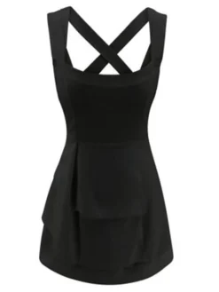 Women's Casual Dress Summer Dress Slip Dress Plain Ruffle Backless Strap Mini Dress Fashion Streetwear Outdoor Daily Sleeveless Slim Black White Summer Spring S M L XL -HANs Plus Size Style Shop qwpxny1681958671750