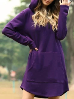 Women's Casual Dress Plain Dress Midi Dress Pocket Outdoor Daily Going Out Active Fashion Hooded Long Sleeve 2023 Loose Fit Black Yellow Red Color S M L XL XXL Size -HANs Plus Size Style Shop qwqywa1692259812317