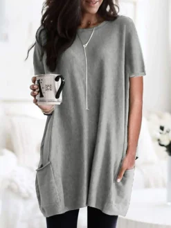 Women's Mini Dress ArmyGreen Malachite Green Black Short Sleeve Pure Color Spring Summer Crew Neck Boom Sale Dress S M L XL 2XL 3XL 4XL 5XL -HANs Plus Size Style Shop qyeenu1624259794500