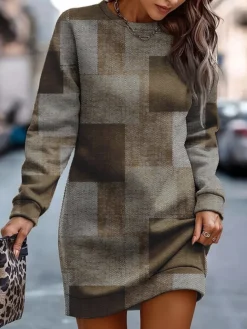 Women's Casual Dress Sweatshirt Dress Mini Dress Warm Fashion Outdoor Holiday Vacation Crew Neck Print Floral Loose Fit Red Blue Green S M L XL XXL -HANs Plus Size Style Shop qyshqk1695883389532