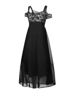 Women‘s Plus Size Curve Party Dress Homecoming Dress Formal Dress Solid Color Long Dress Maxi Dress Short Sleeve Lace Strap Modern Party Black Wine Summer Spring L XL XXL 3XL 4XL -HANs Plus Size Style Shop qyvqqa1672986719373