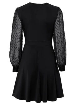 Women's Casual Dress Swing Dress Plain Dress Midi Dress Mesh Daily Date Going Out Fashion Basic V Neck Long Sleeve 2023 Slim Black Brown Green Color S M L XL Size -HANs Plus Size Style Shop qyxfqb1691991909523