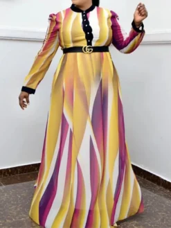 Women‘s Plus Size Curve Swing Dress Color Gradient Crew Neck Long Sleeve Fall Winter Casual Maxi Long Dress Daily Vacation Dress -HANs Plus Size Style Shop qziwlu1664180467210