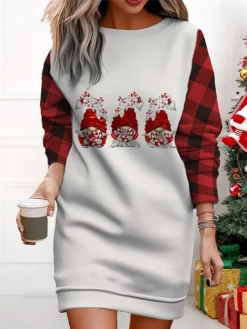 Women's Christmas Casual Dress Sweatshirt Dress Mini Dress Warm Fashion OutdoorVacation Crew Neck Print Geometric Santa Claus Loose Fit Wine Red Burgundy S M L XL XXL -HANs Plus Size Style Shop qzkvwt1695365426949