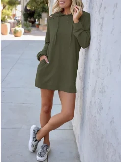 Women's Casual Dress Hoodie Dress Mini Dress Fashion Daily Outdoor Vacation Going Out Hoodie Print Pure Color Loose Fit Pink Khaki Army Green S M L XL -HANs Plus Size Style Shop qzwnyk1695024145001