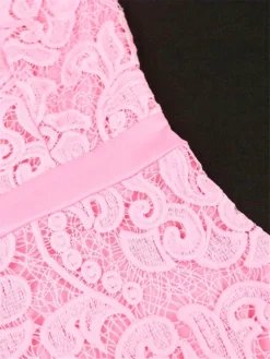 Women‘s Plus Size Curve Party Dress Lace Dress Cocktail Dress Midi Dress White Pink Long Sleeve Pure Color Lace Spring Fall Winter Stand Collar Fashion Wedding Guest Vacation Fall Dress 2023 -HANs Plus Size Style Shop qzwuaa1690946611770