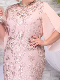 Women‘s Plus Size Curve Party Dress Elegant Floral Prom Dress Crew Neck Print 3/4 Length Sleeve Spring Fall Midi DressPolyester -HANs Plus Size Style Shop qzwxic1652943395817