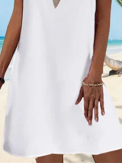 Women's Casual Dress Tank Dress Summer Dress Color Block Patchwork Lace Trim V Neck Mini Dress Fashion Modern Outdoor Daily Sleeveless Regular Fit White Yellow Blue Summer Spring S M L XL XXL -HANs Plus Size Style Shop rakwbb1676456309412