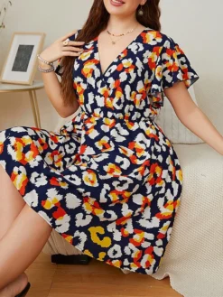 Women‘s Plus Size Curve Casual Sweater Dress Floral Sweater Dress Floral Midi Sweater Dress Short Sleeve Print V Neck Fashion Daily Blue Spring Summer XL XXL 3XL 4XL -HANs Plus Size Style Shop rbepgp1676457755722