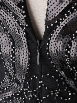 Women's Retro 1920s Fringe Dress Midi Dress Party Halloween Sequins Tassel Fringe Floral Crewneck Short Sleeve Regular Fit Spring Fall 2023 Black Gold S M L XL -HANs Plus Size Style Shop rbfsmh1692948611430