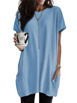 Women's Casual Dress T Shirt Dress Tee Dress Shift Dress Mini Dress Black White Pink Short Sleeve Pure Color Pocket Summer Spring Crew Neck Classic Loose Fit 2023 S M L XL XXL -HANs Plus Size Style Shop rbtlhe1670920574018