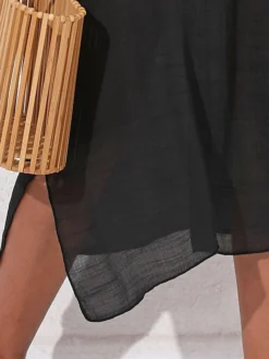 Women's Cover Up Beach Dress Beach Wear Midi Dress Backless Cut Out Basic Casual Plain V Neck Sleeveless Loose Fit Outdoor Daily Black White 2023 Spring Summer S M L XL -HANs Plus Size Style Shop rcktnn1674988949806