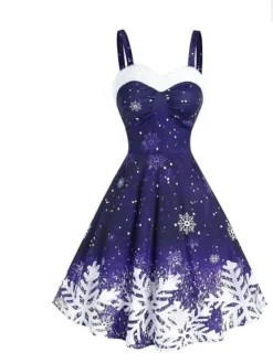 Women's Christmas Swing Dress Slip Dress Midi Dress Green Blue Purple Red Black Sleeveless Snowflake Cold Shoulder Print Winter Fall Spaghetti Strap Fashion Party Sexy 2022 S M L XL 2XL 3XL -HANs Plus Size Style Shop rcsvtf1666343410756