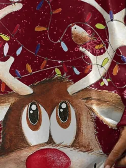 Women's Casual Dress Sweatshirt Dress Mini Dress Warm Fashion Outdoor Christmas Vacation Crew Neck Print Deer Loose Fit Red S M L XL XXL -HANs Plus Size Style Shop rdnxsa1697685404682