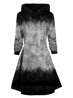 Women's Casual Dress Hoodie Dress Winter Dress Tie Dye Pocket Print Hooded Mini Dress Fashion Streetwear Outdoor Daily Long Sleeve Loose Fit Blue Khaki Gray Fall Winter S M L XL XXL -HANs Plus Size Style Shop rdrfjs1692857085245